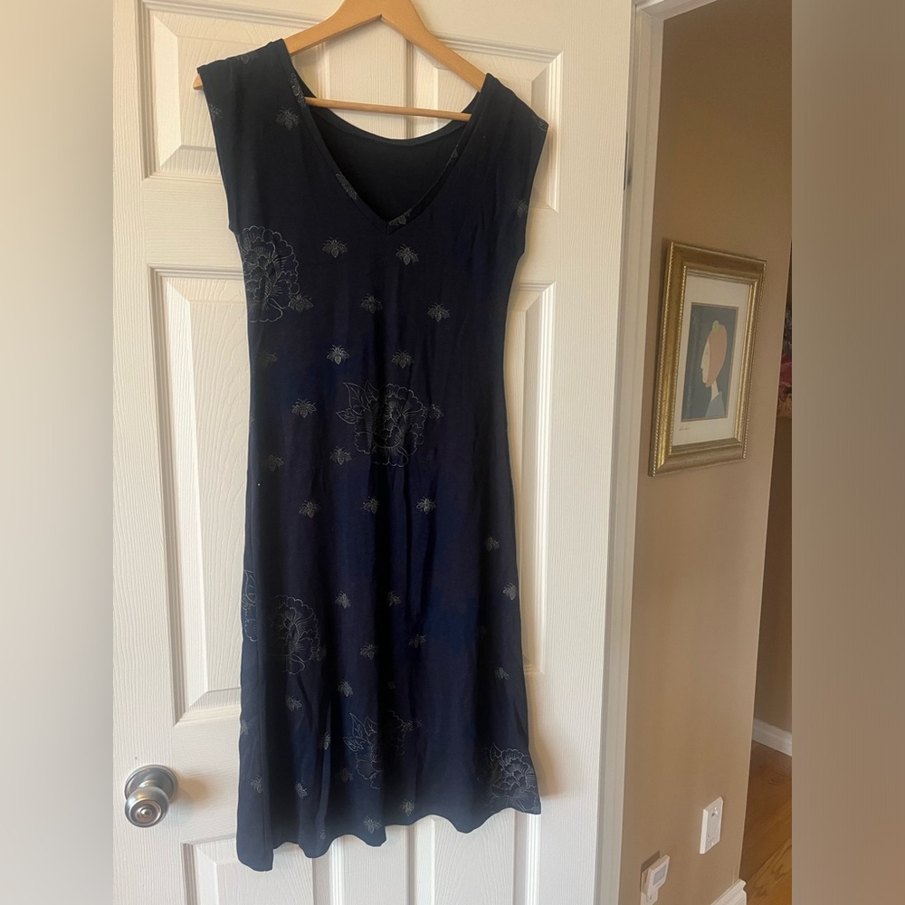 Smoking Lily Dress Blue with bees and peonies